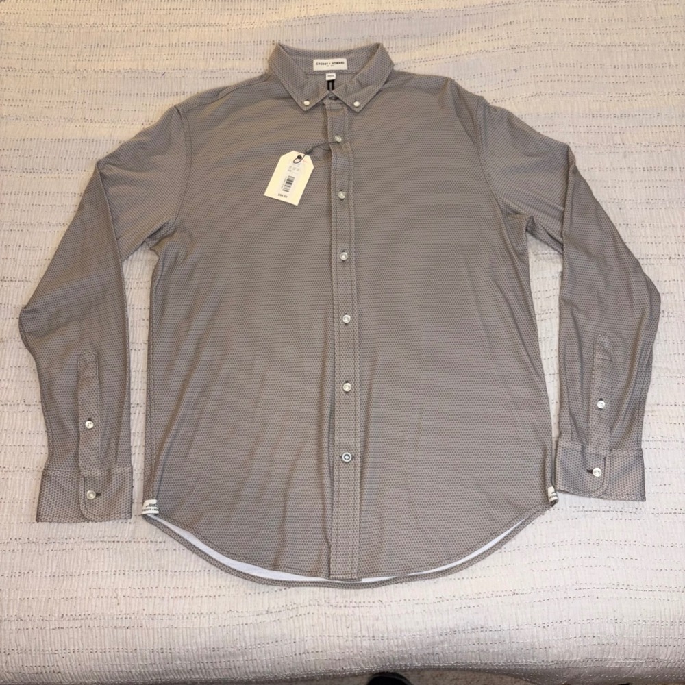 Crosby & Howard Mens‎ Brown Geometric Print Button Down Shirt Large NWT